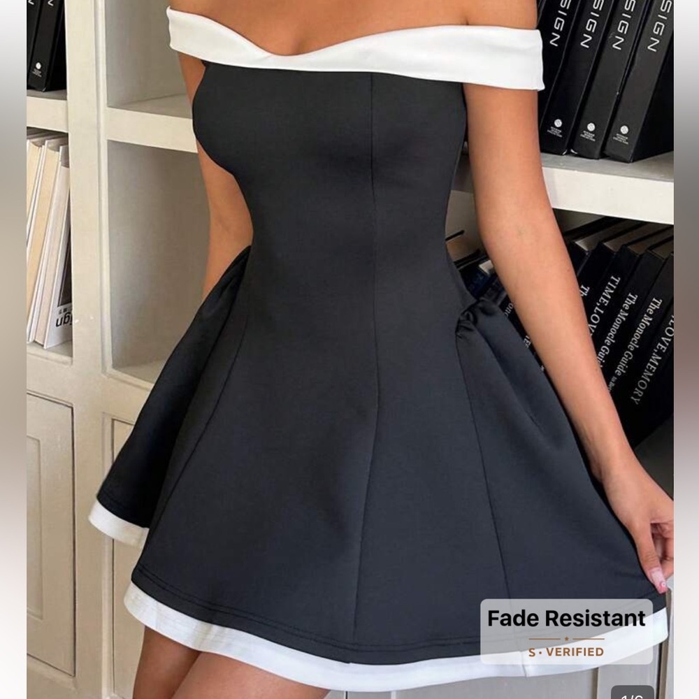 Elegant Black and White Off-Shoulder Dress